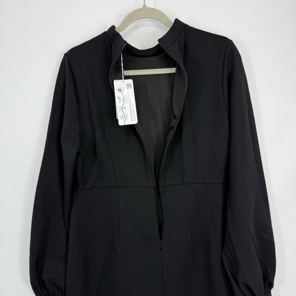 BODEN Blouson Jersey Mini Dress Black Women Size 12L Long Sleeve High Neck NEW - Picture 3 of 8